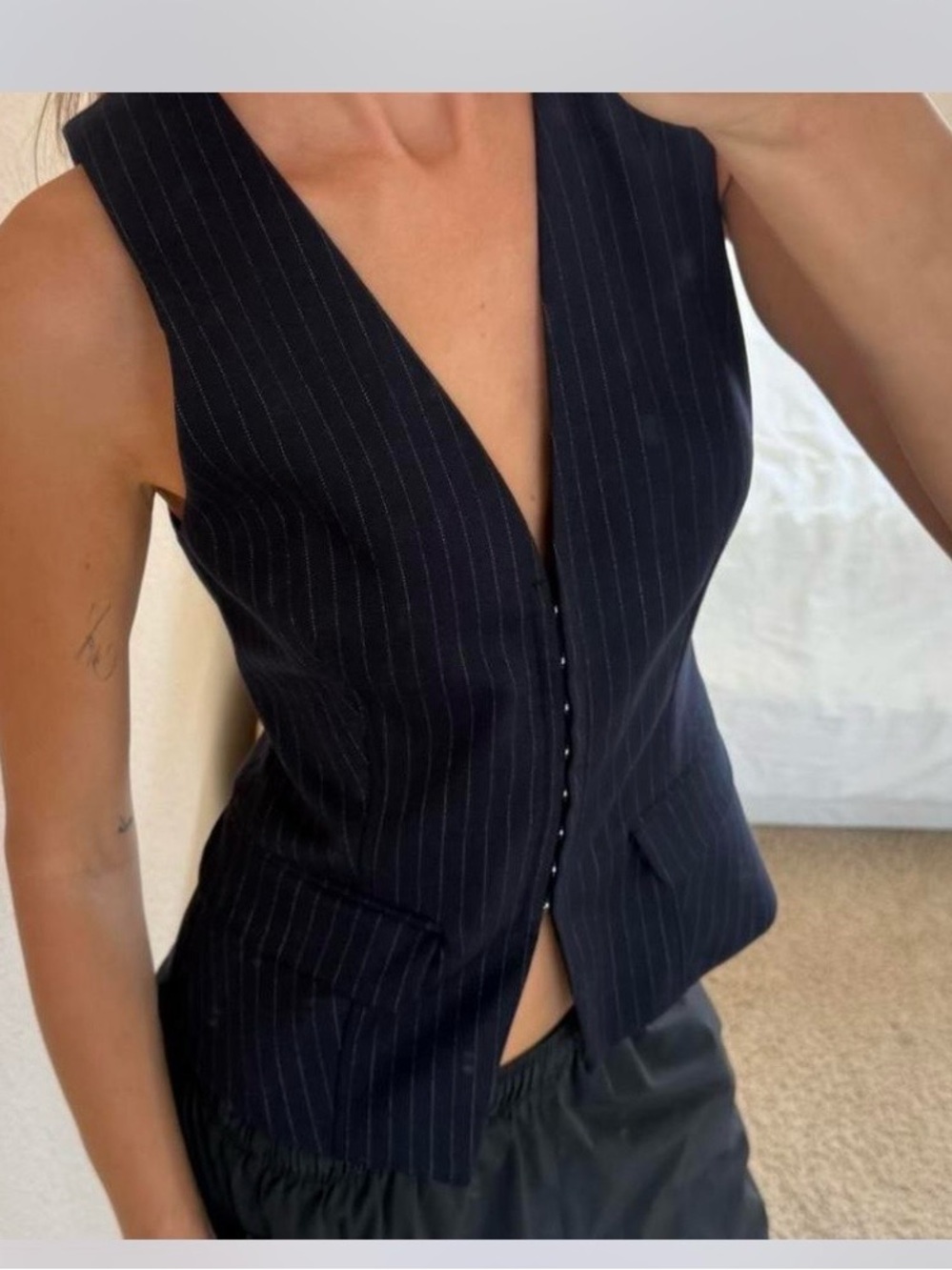 Zara Pinstripe Hook and eye closure vest